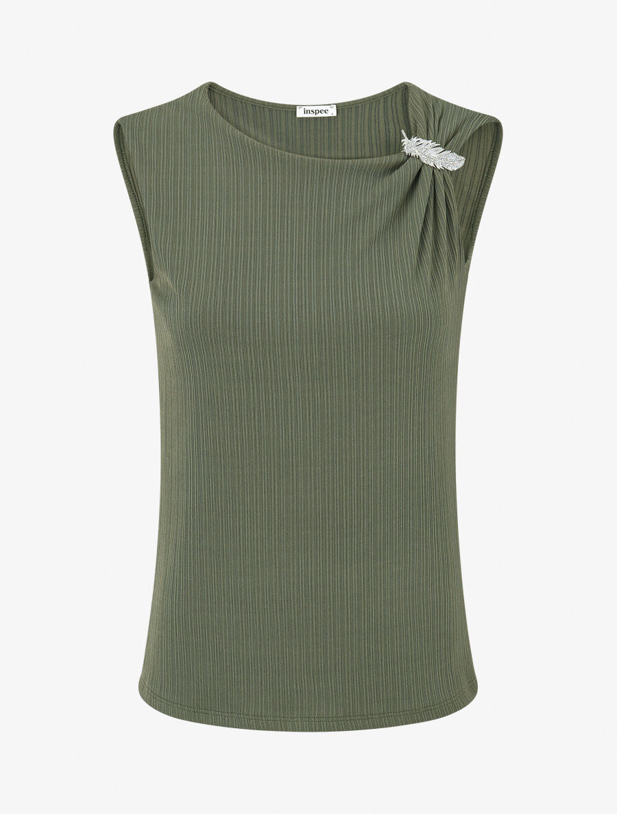 Top droit sans manches à broche plume - Kaki - 4