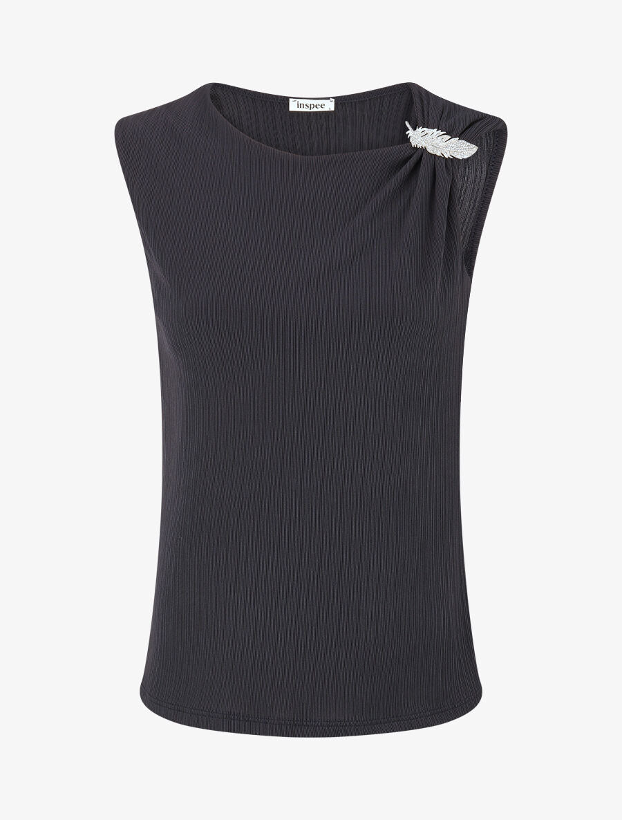 Top droit sans manches à broche plume - Marine - 1