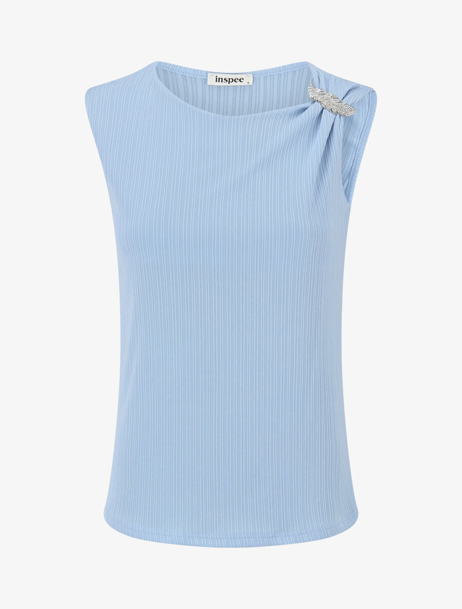 Top droit sans manches à broche plume - Bleu ciel - 1