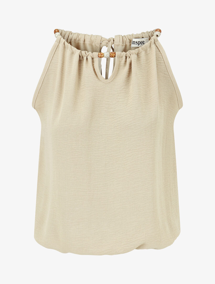 Top boule uni sans manches - Beige - 1