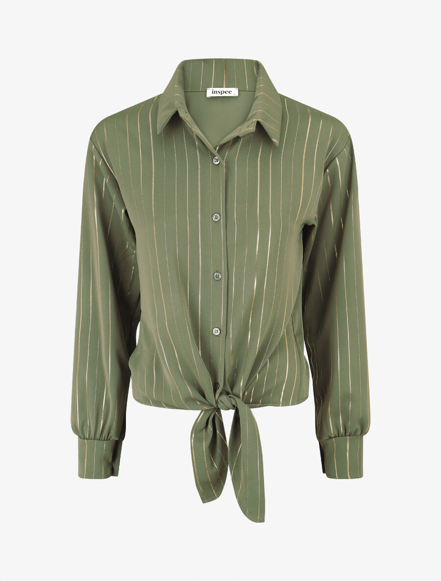 Blouse à nouer et rayures irisées - Kaki - 1