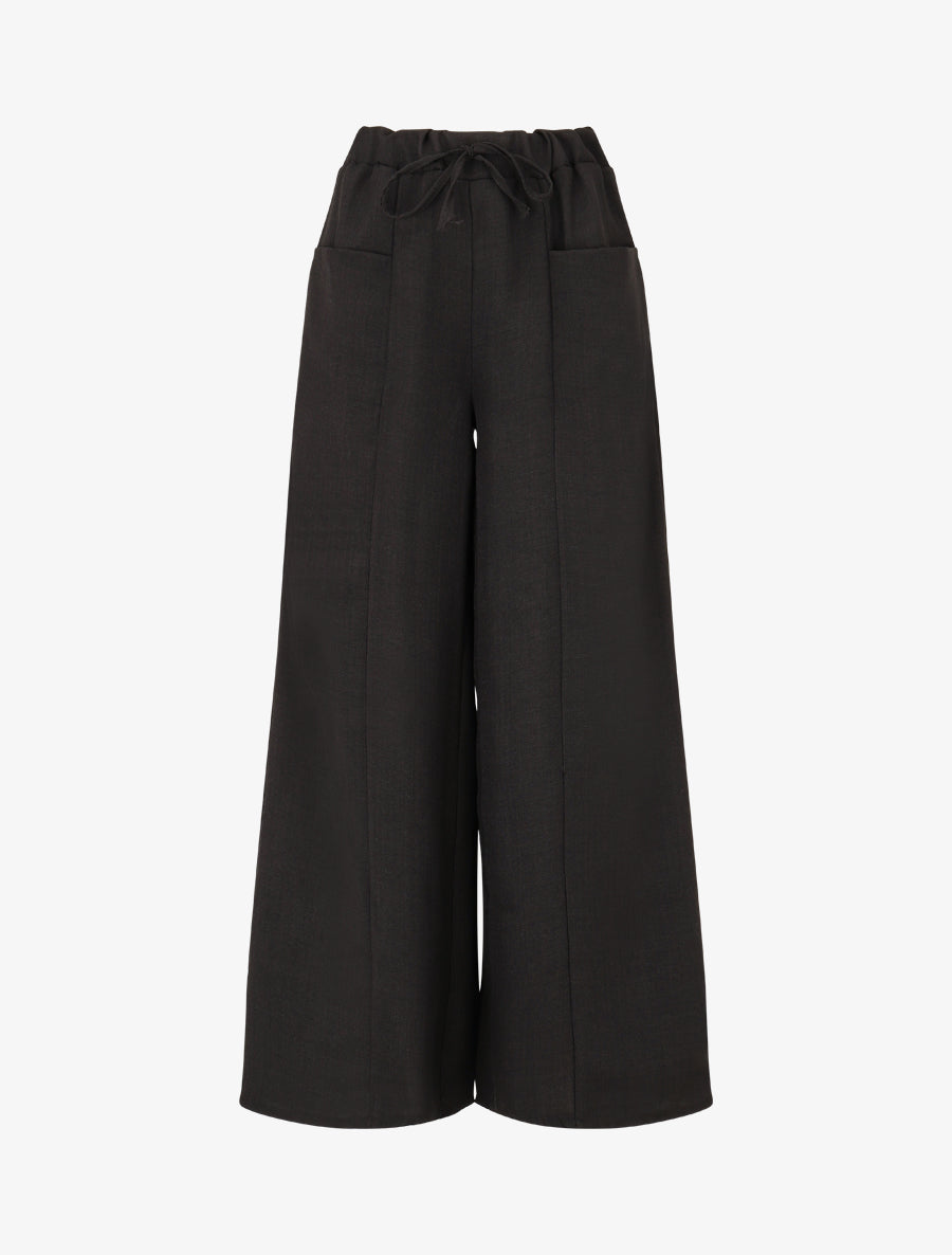 Pantalon élastiqué uni à poches plaquées - Noir - 1