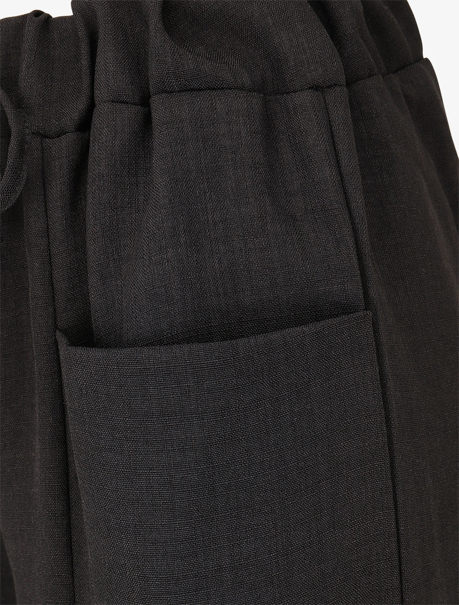 Pantalon élastiqué uni à poches plaquées - Noir - 3