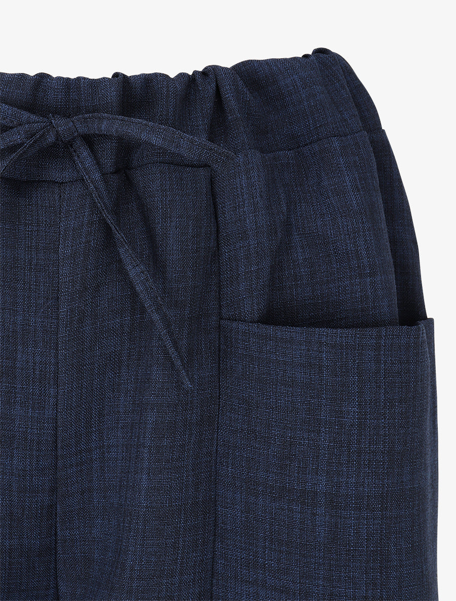 Pantalon élastiqué uni à poches plaquées - Marine - 3