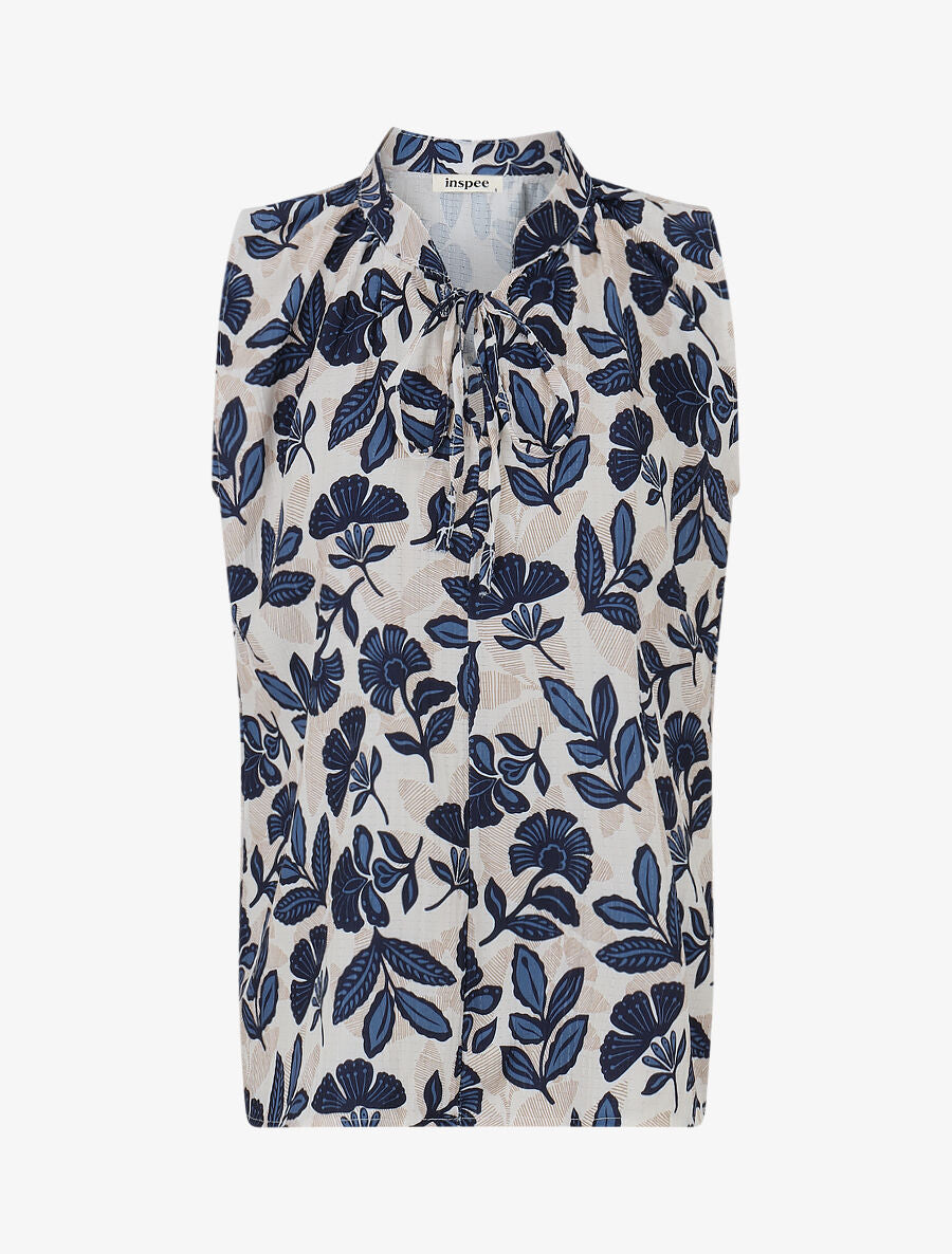 Top sans manches à imprimé feuilles - Marine - 1