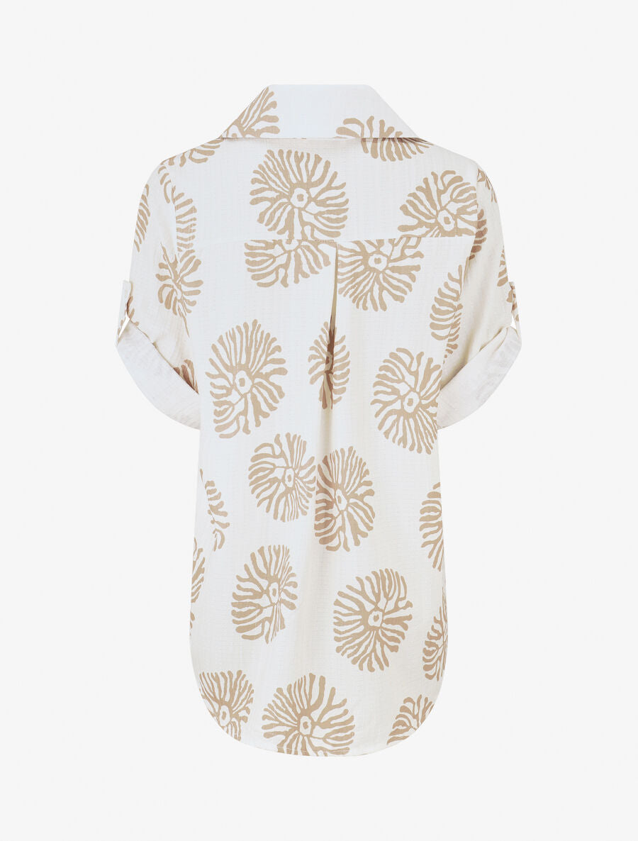 Chemise à manches retroussables imprimé anémones - Camel - 2