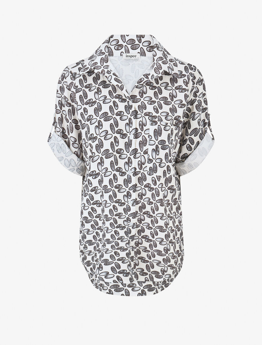 Chemise à manches retroussables imprimé fantaisie - Noir - 4