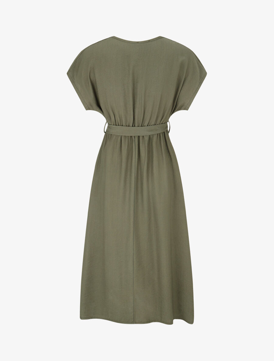 Robe longue unie à manches courtes - Kaki - 2