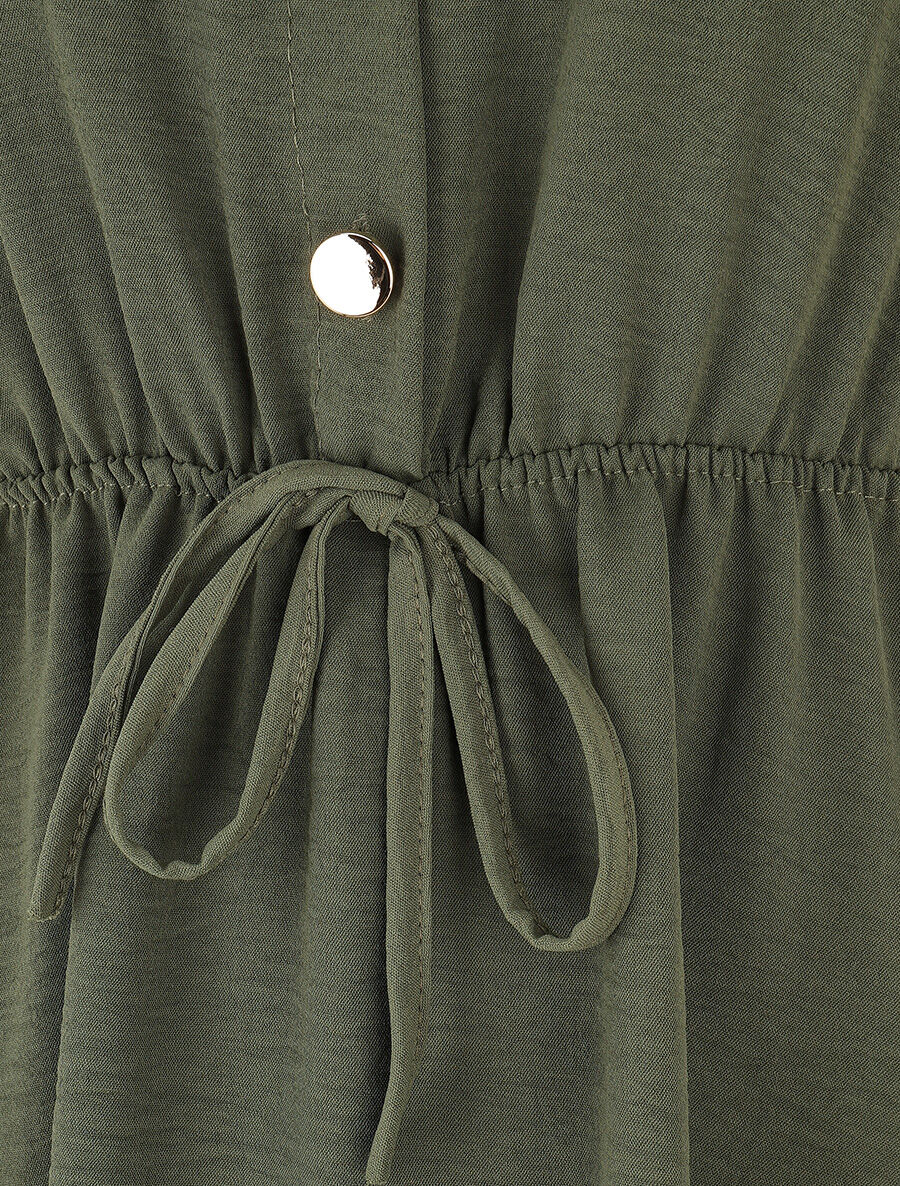 Robe mi-longue unie élastiquée - Kaki - 3