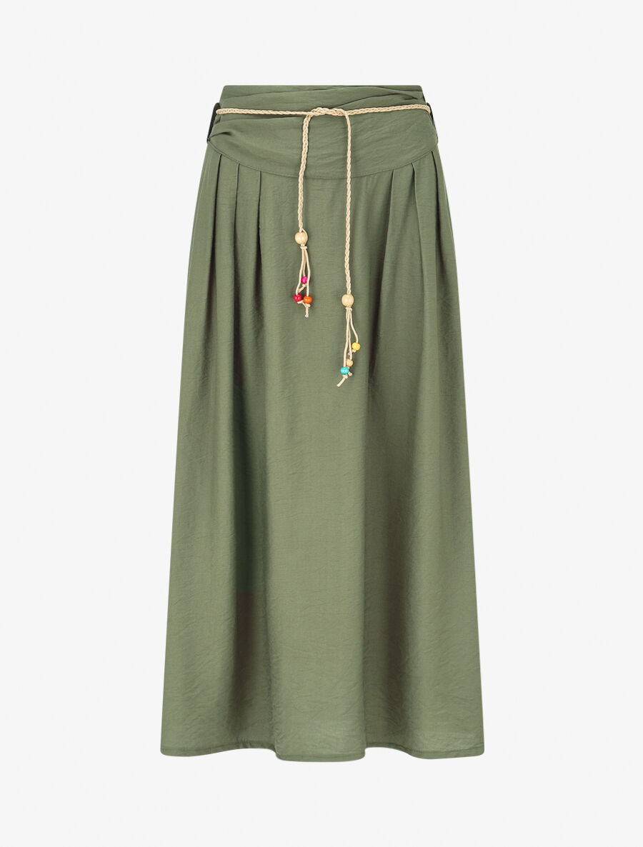 Jupe longue taille haute coupe évasée - Kaki - 4