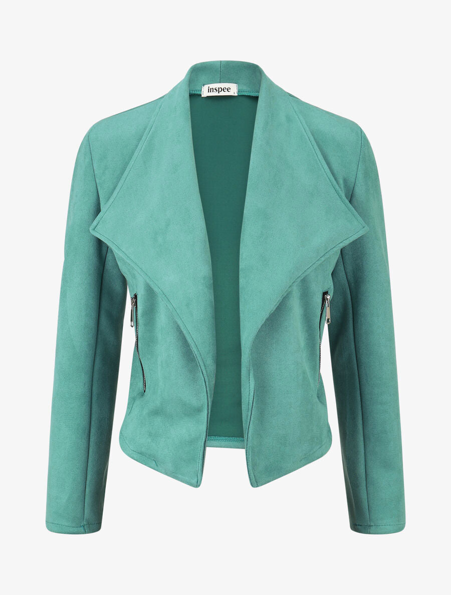 Veste en suédine à col châle - Turquoise - 4