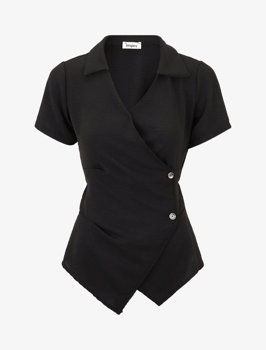 Top asymétrique manches courtes - Noir - 4
