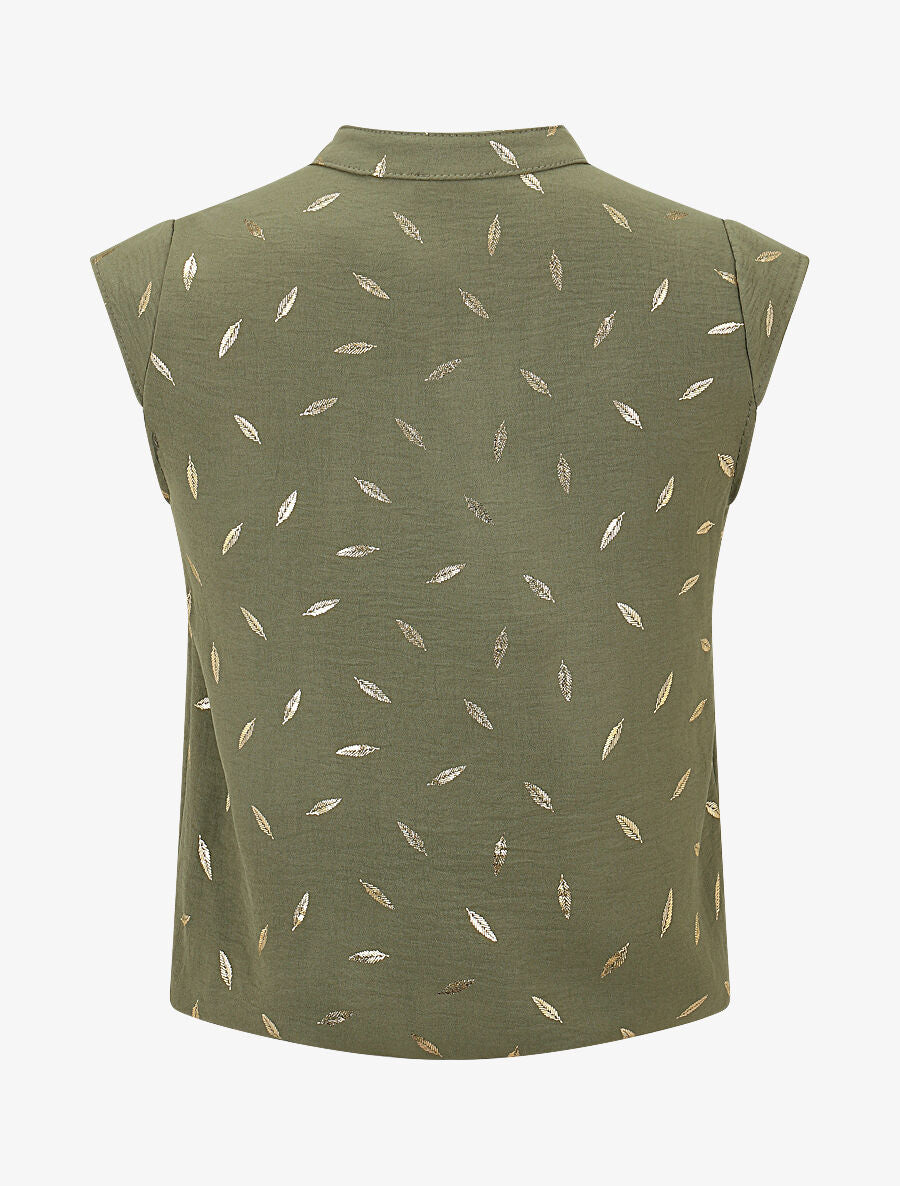 Top sans manches motif plumes dorées - Kaki - 2