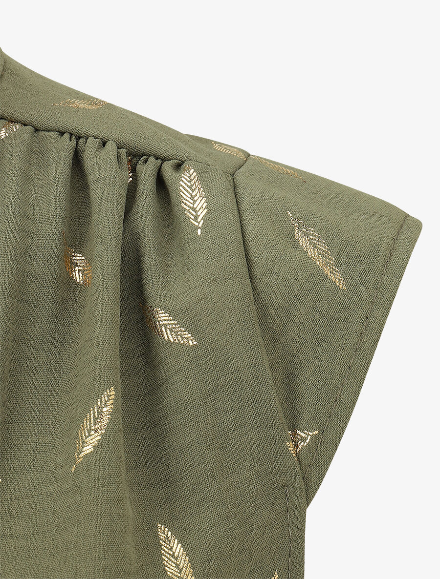 Top sans manches motif plumes dorées - Kaki - 3