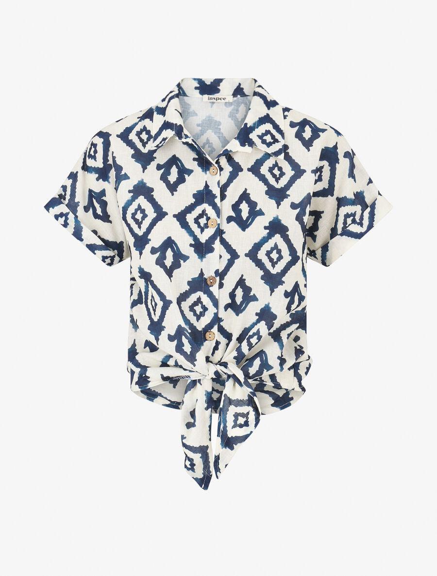 Chemise manches courtes imprimé graphique - Marine - 4