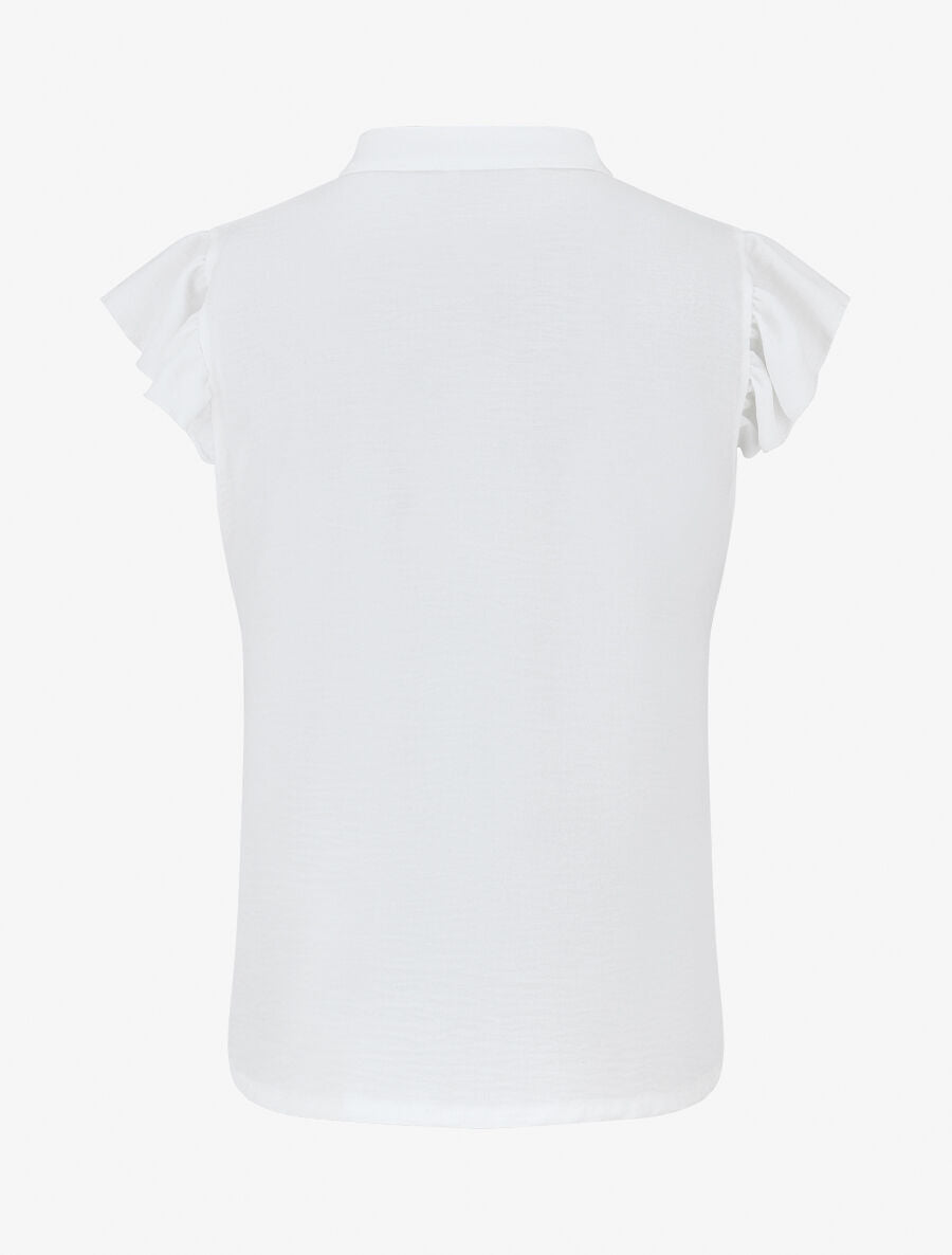 Top droit en broderie anglaise mancherons volantés - Blanc - 2