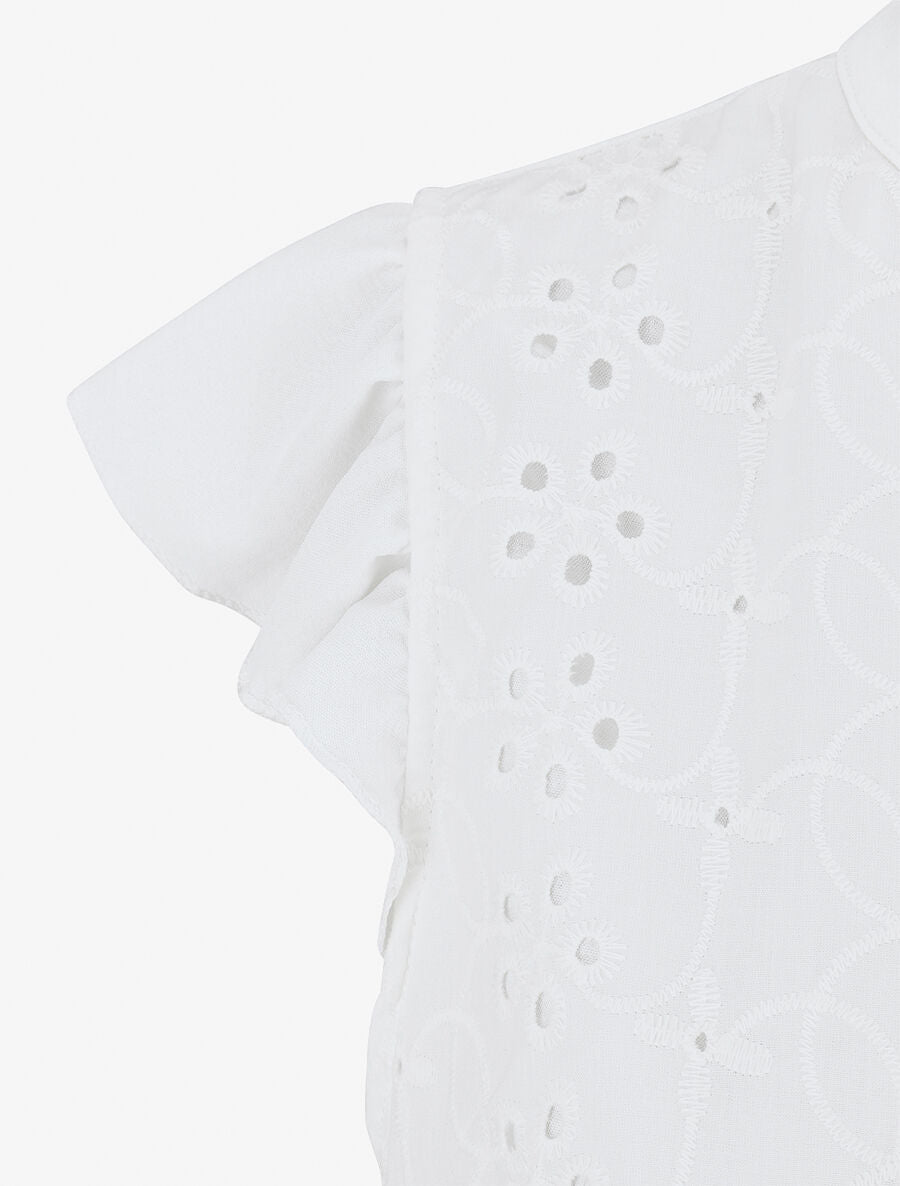 Top droit en broderie anglaise mancherons volantés - Blanc - 3