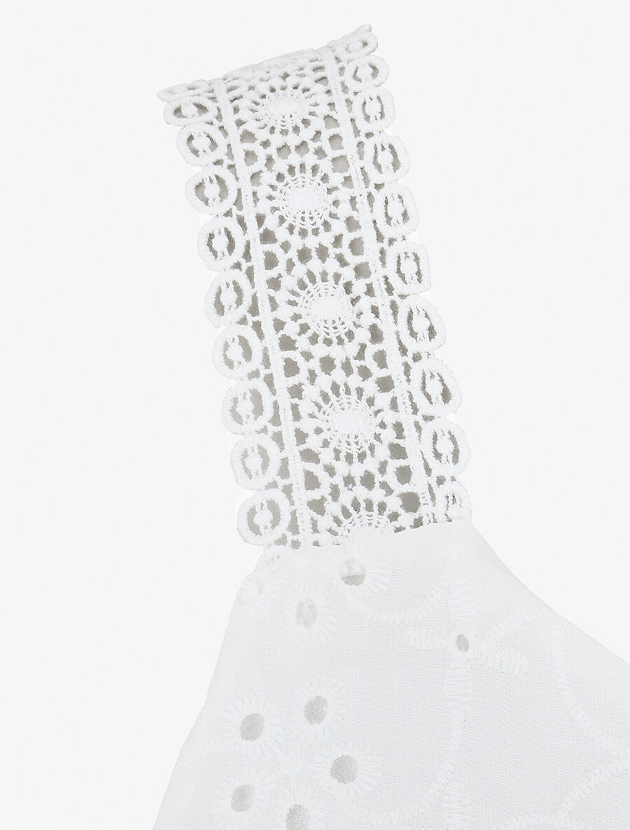 Débardeur droit bretelles en dentelle - Blanc - 3