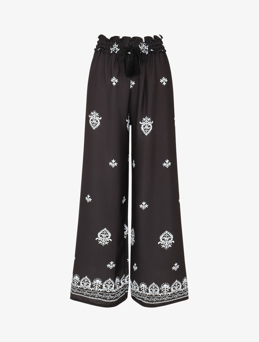 Pantalon élastiqué à imprimé fantaisie et mosaïque - Noir - 1