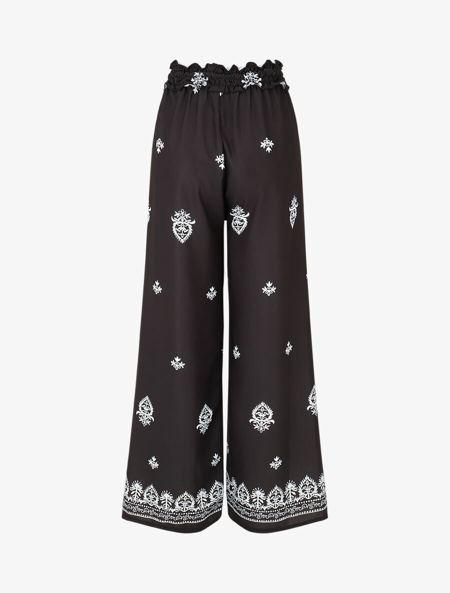 Pantalon élastiqué à imprimé fantaisie et mosaïque - Noir - 2