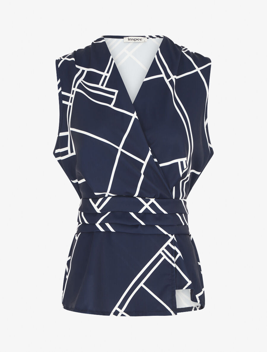 Top sans manches imprimé graphique - Marine - 1