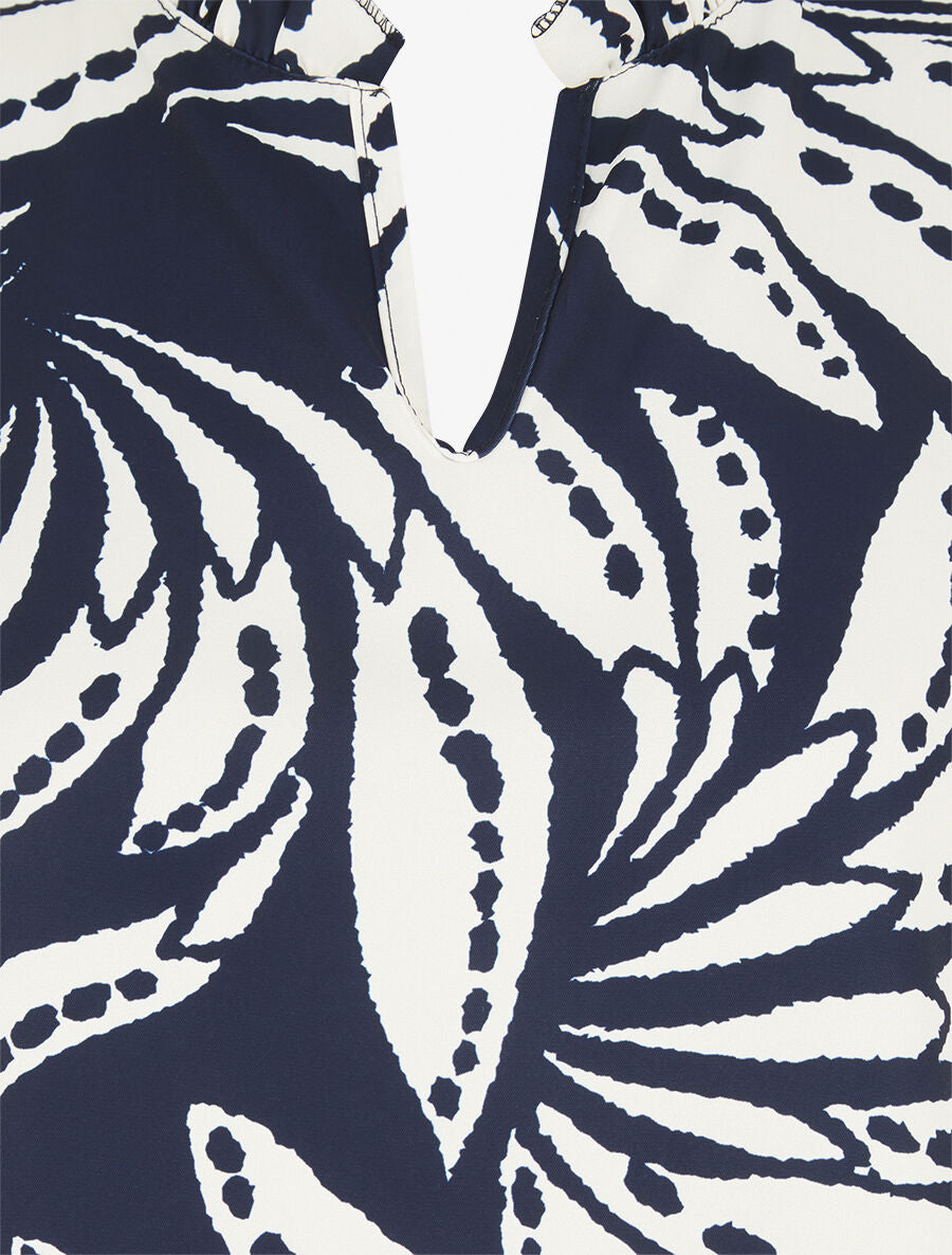 Top imprimé graphique à épaules volantées - Marine - 3