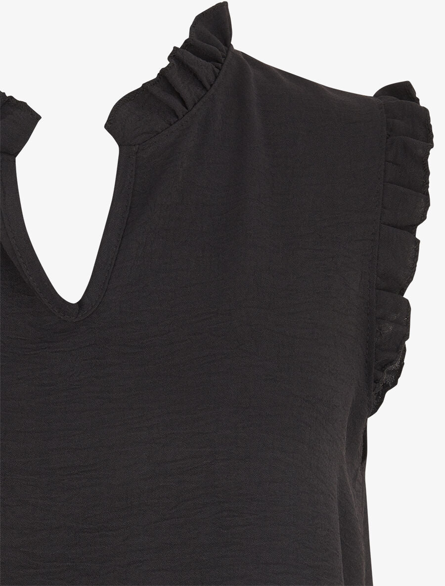 Top uni à épaules volantées - Noir - 3
