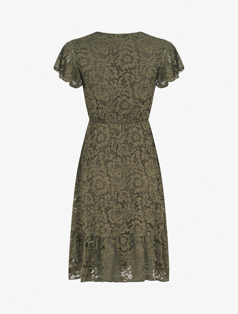 Robe mi-longue en dentelle - Kaki - 2