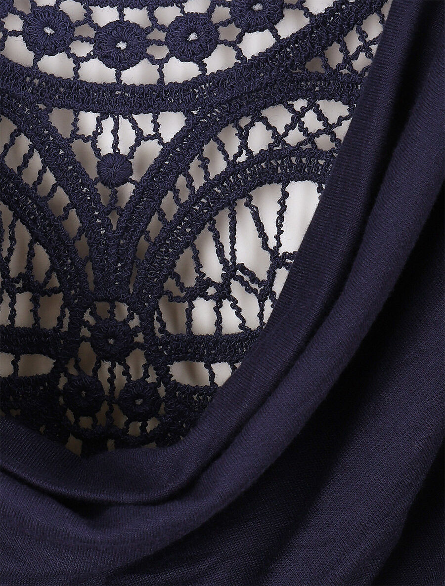 Top sans manches col bénitier et dos en dentelle - Marine - 3