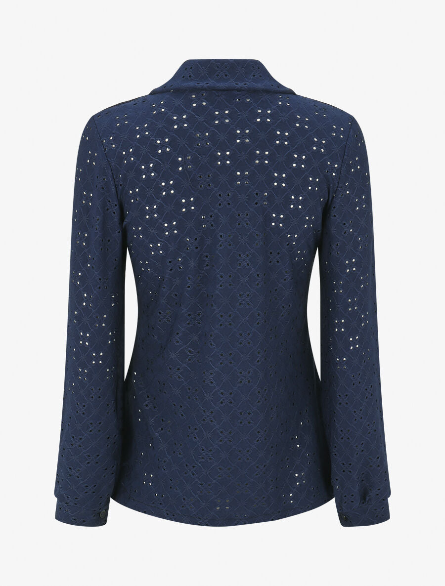 Chemise ajourée à manches longues - Marine - 2