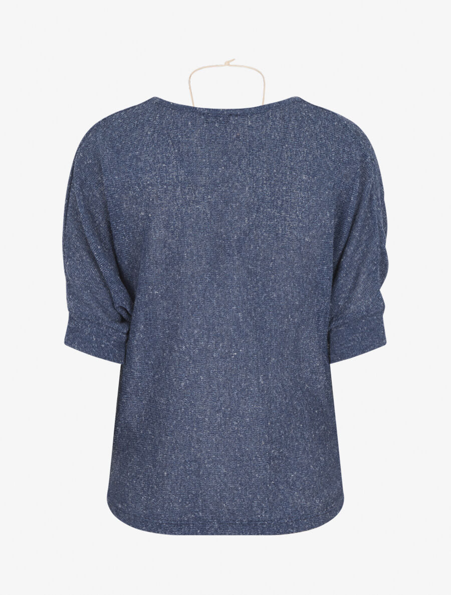 Pull fin manches 3/4 à col bénitier - Bleu - 2