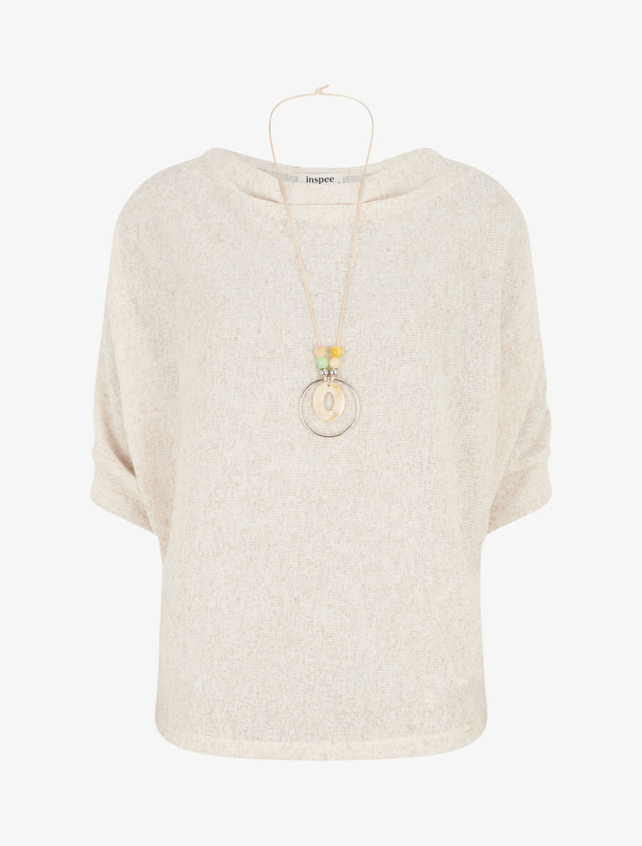 Pull fin manches 3/4 à col bénitier - Beige - 4