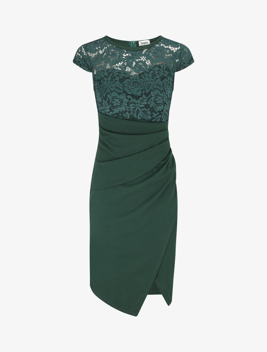 Robe portefeuille à buste dentelle - Vert - 1