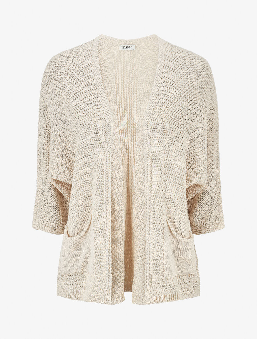 Gilet uni en maille ajourée - Beige - 1