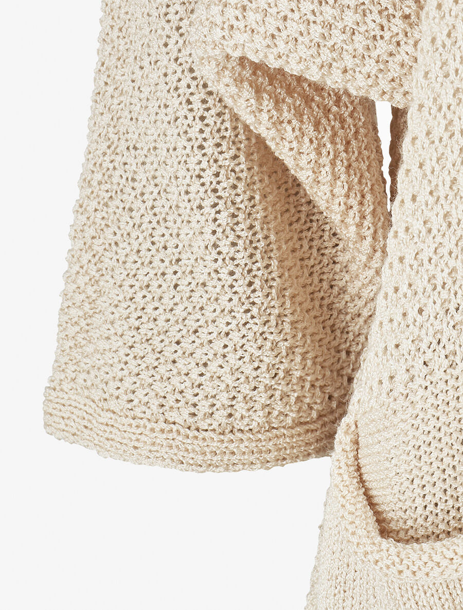 Gilet uni en maille ajourée - Beige - 3
