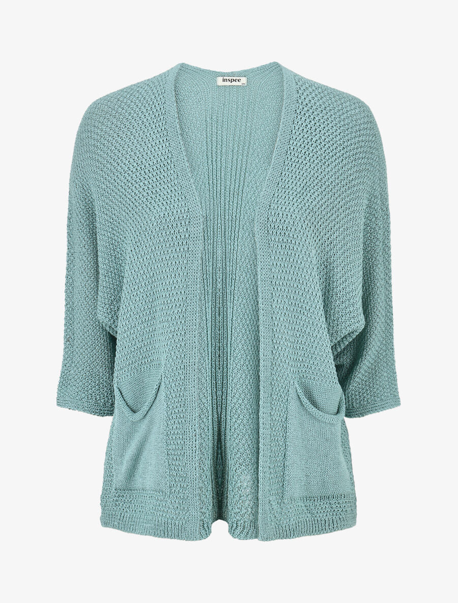 Gilet uni en maille ajourée - Turquoise - 4