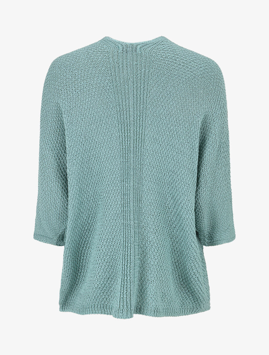 Gilet uni en maille ajourée - Turquoise - 2