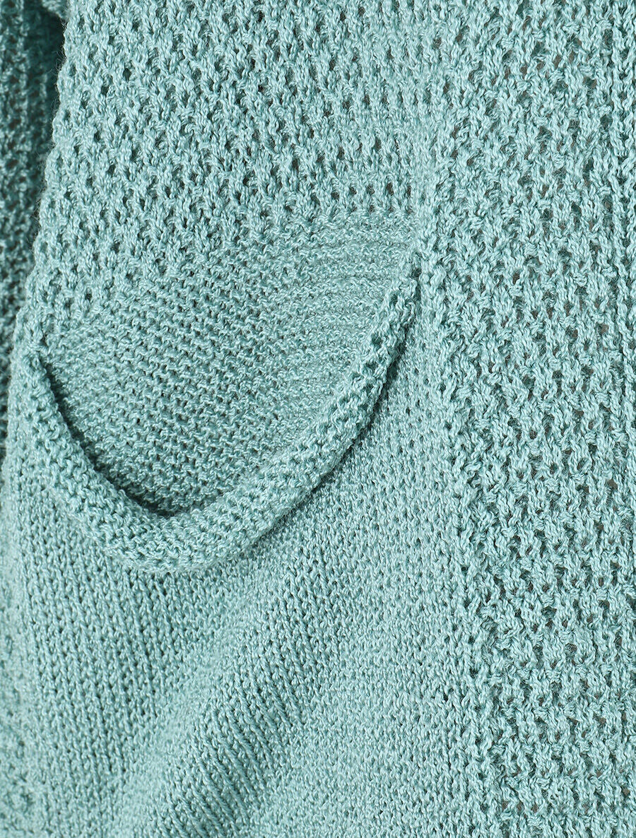 Gilet uni en maille ajourée - Turquoise - 3