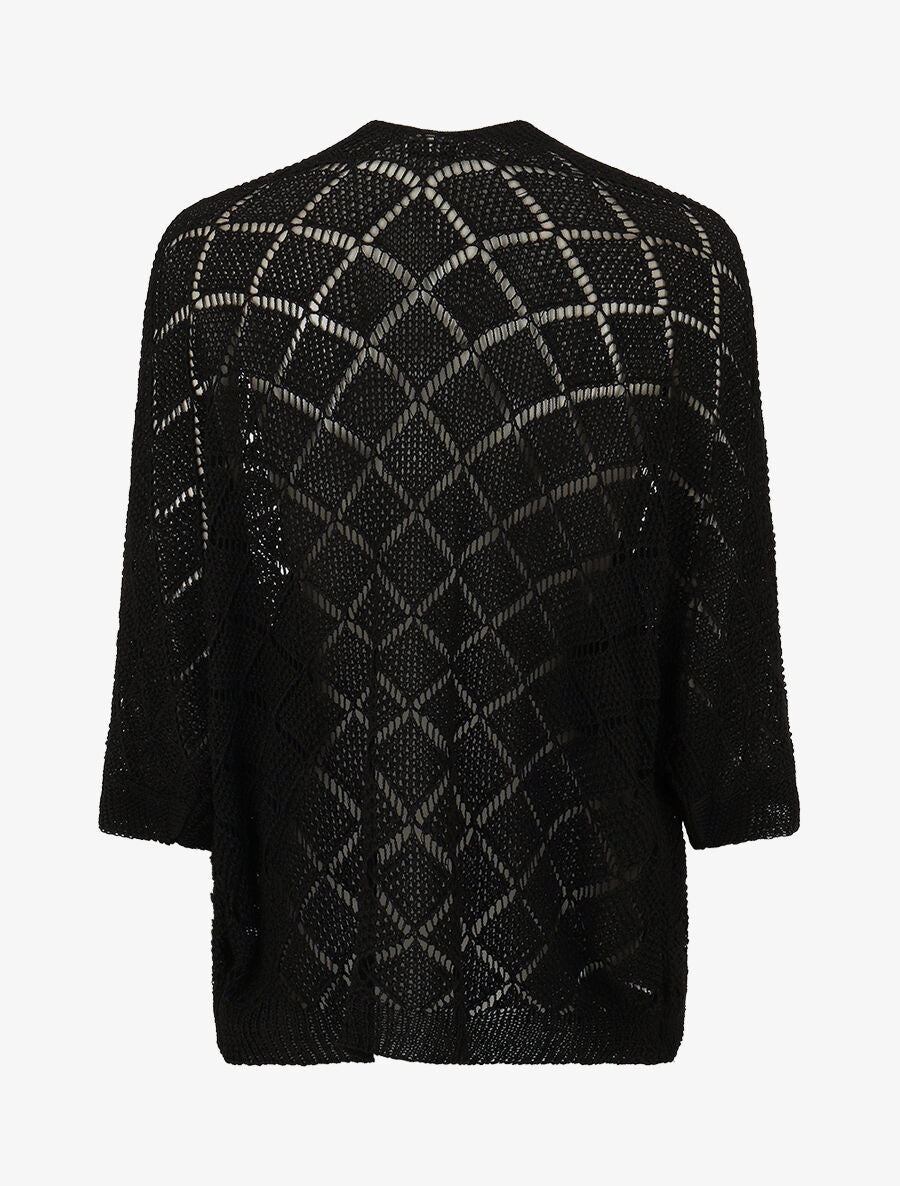 Gilet ouvert à maille ajourée - Noir - 2