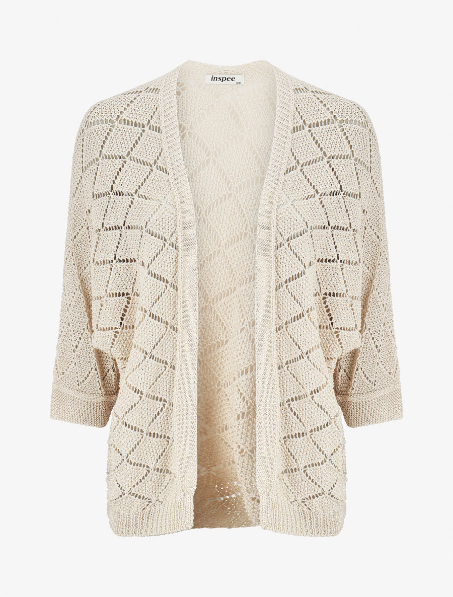 Gilet ouvert à maille ajourée - Beige - 1