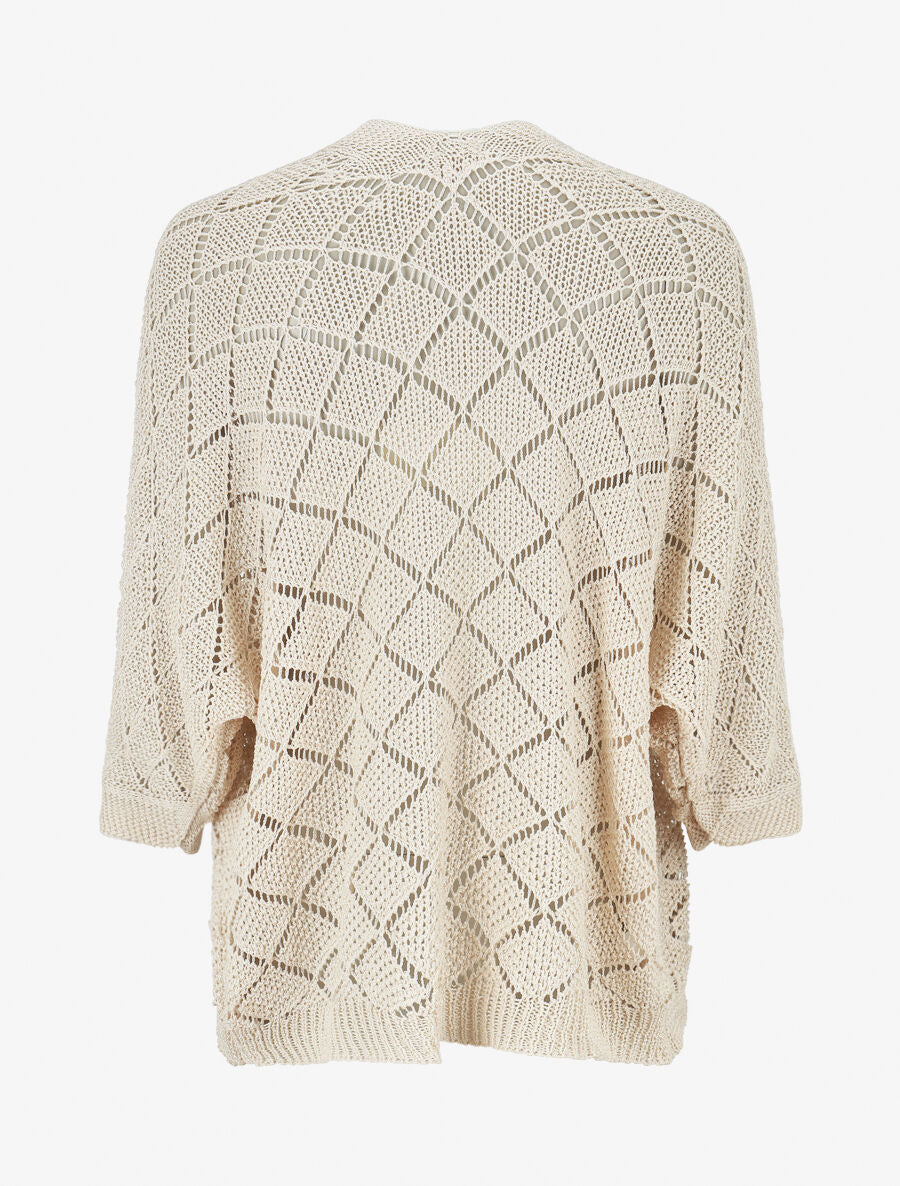 Gilet ouvert à maille ajourée - Beige - 2