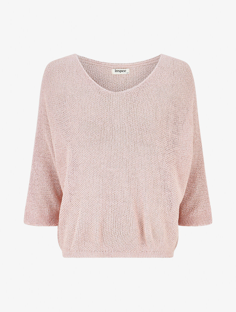 Pull en maille ajourée à détail irisé - Rose - 4