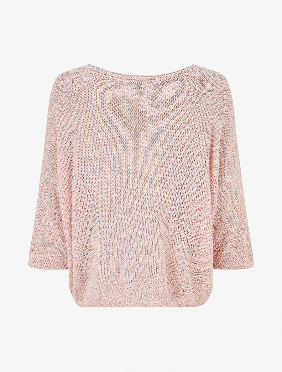 Pull en maille ajourée à détail irisé - Rose - 2