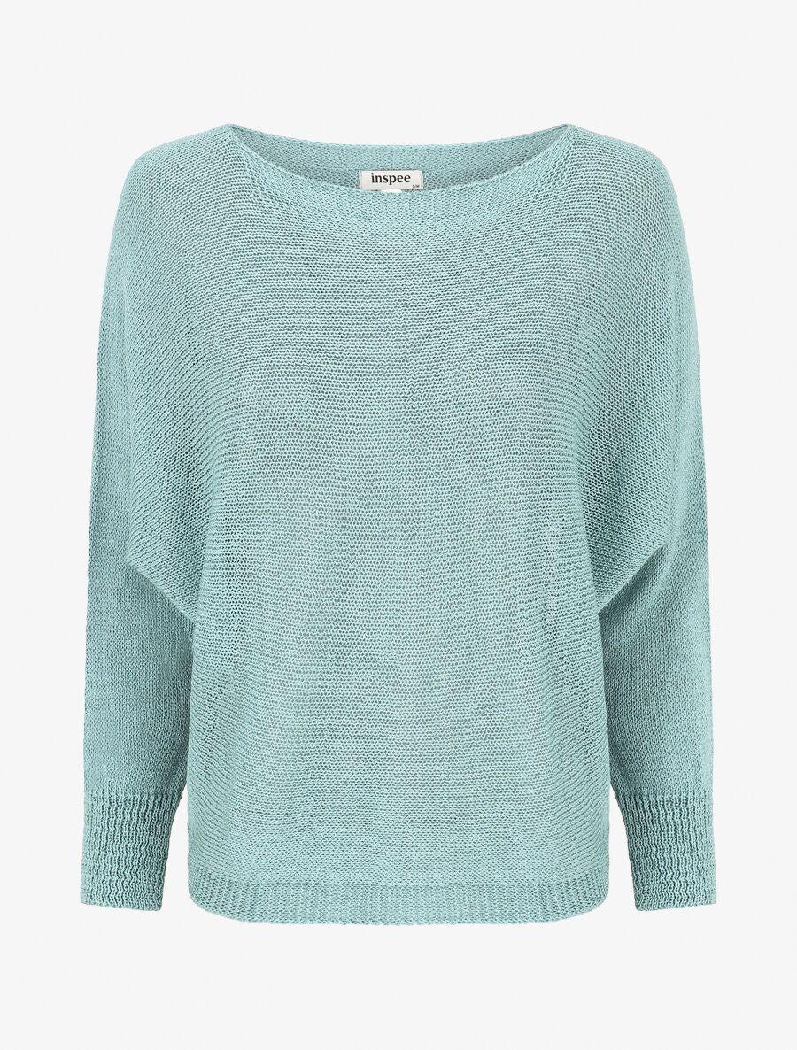 Pull uni en maille ajouré au dos - Turquoise - 1