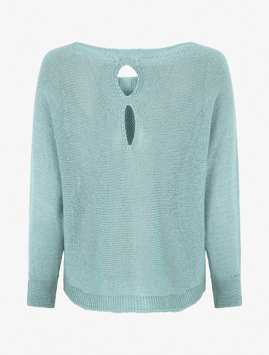 Pull uni en maille ajouré au dos - Turquoise - 2