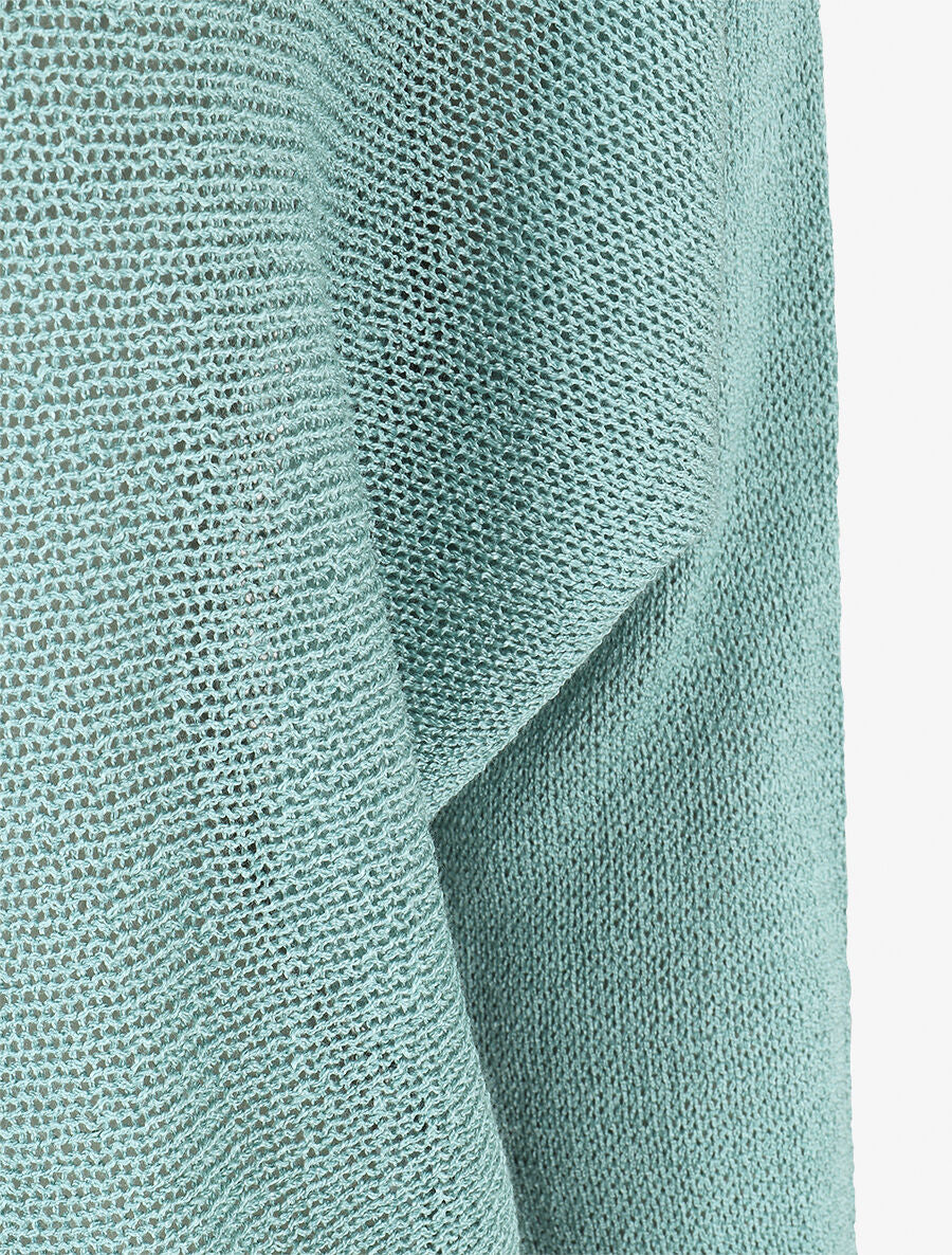 Pull uni en maille ajouré au dos - Turquoise - 3