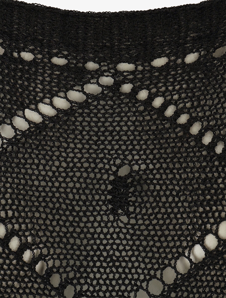 Pull en maille ajourée à motif quadrillé - Noir - 3
