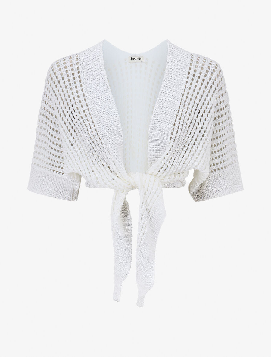 Gilet ajouré à nouer - Blanc - 4