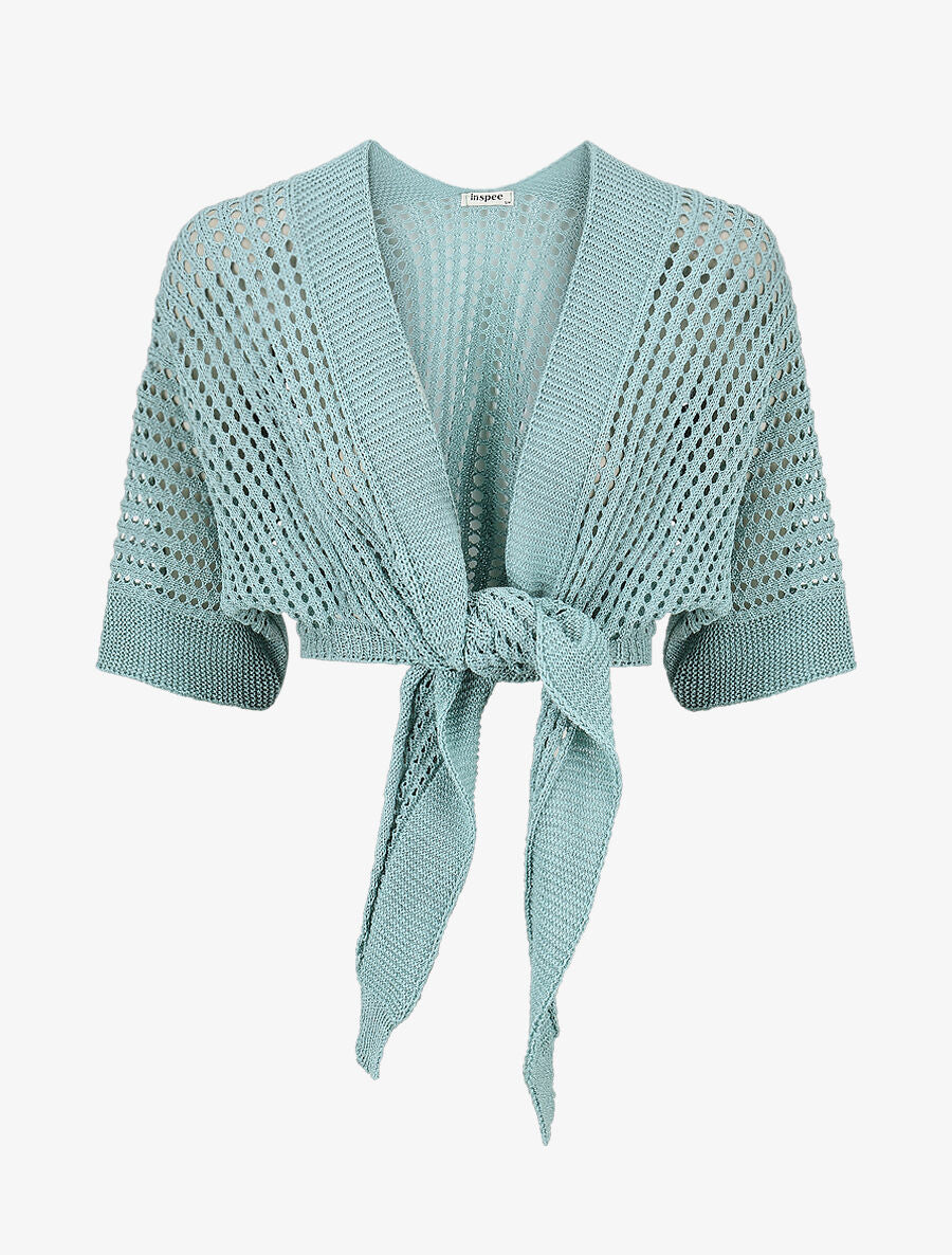 Gilet ajouré à nouer - Turquoise - 4