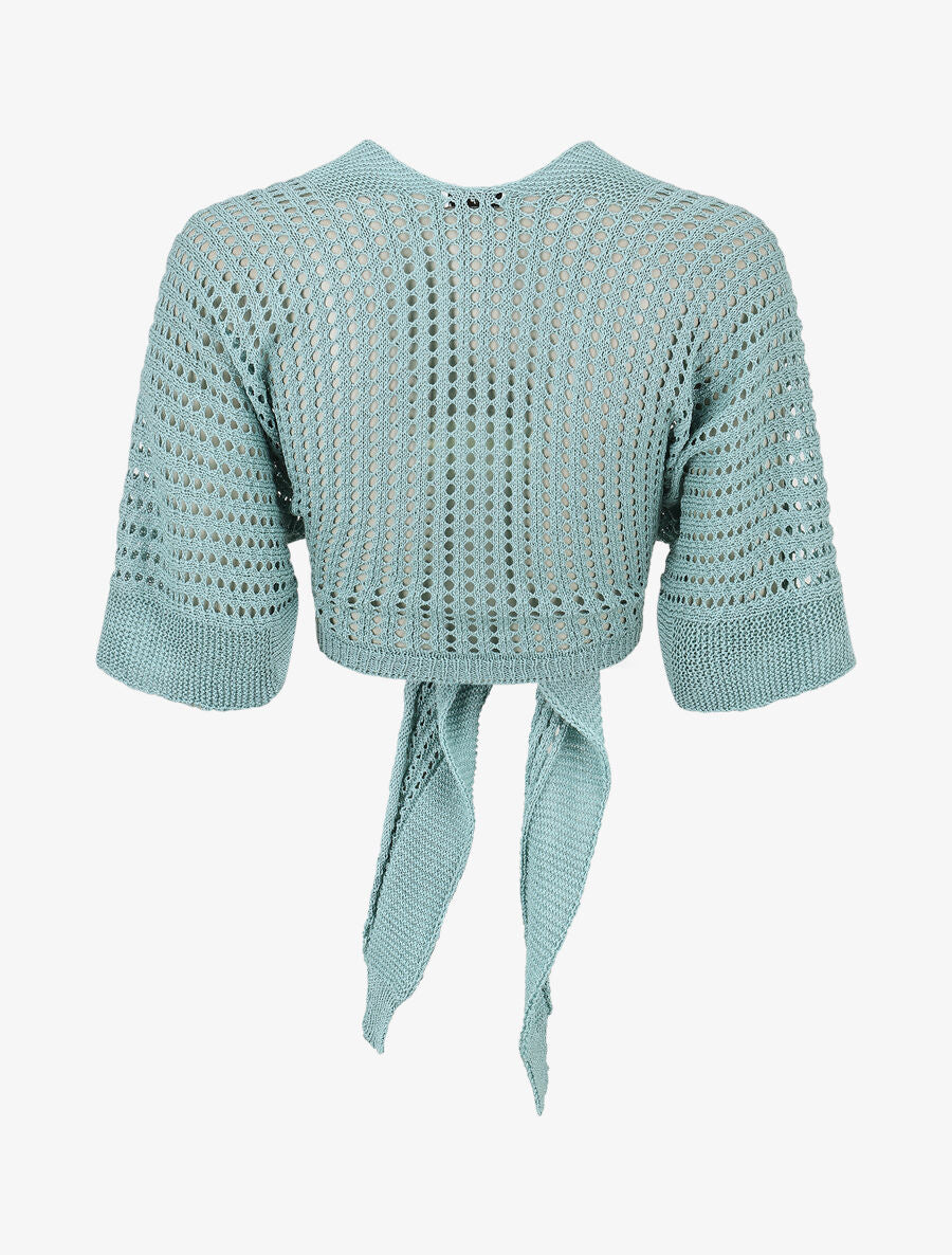 Gilet ajouré à nouer - Turquoise - 2